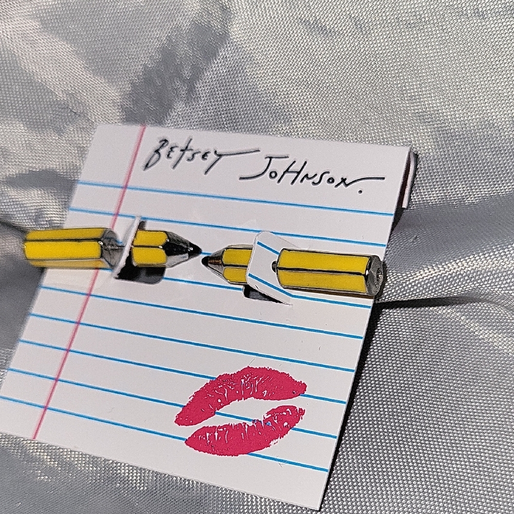 Betsey Johnson Yellow Pencil Stud Earrings School